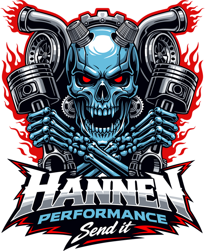 Hannen Performance blue skull, turbochargers and pistons — Send it