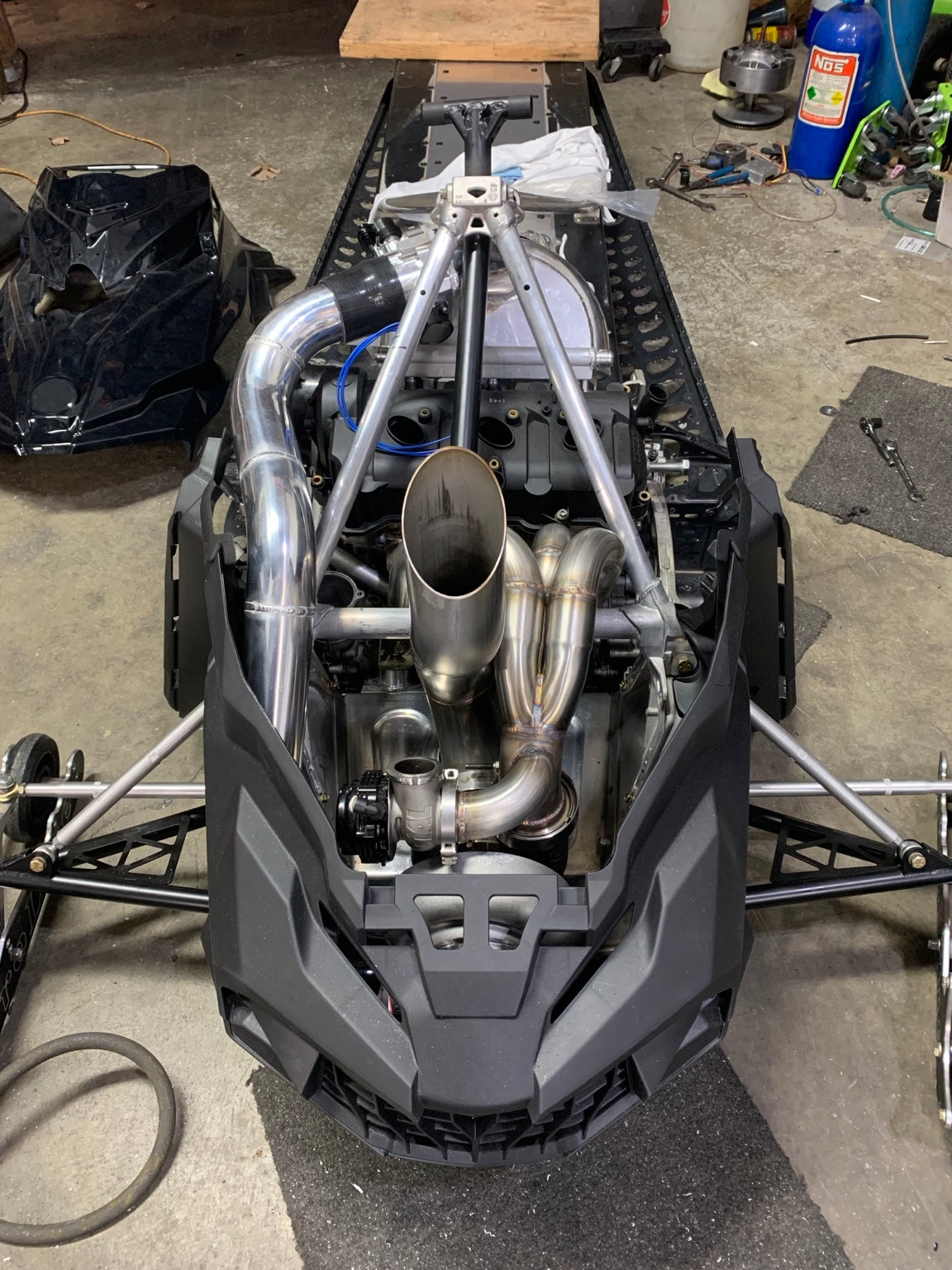 Custom snowmobile turbo build front view